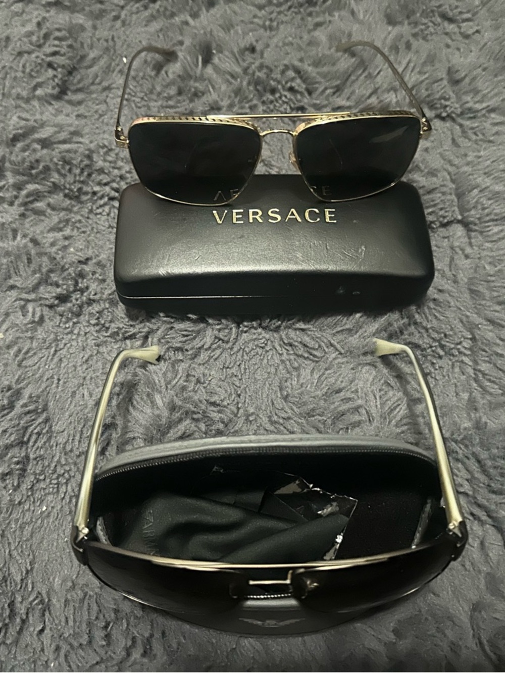 Versace Gold Frame Sunglasses with Black Lenses and Armani Sunglasses